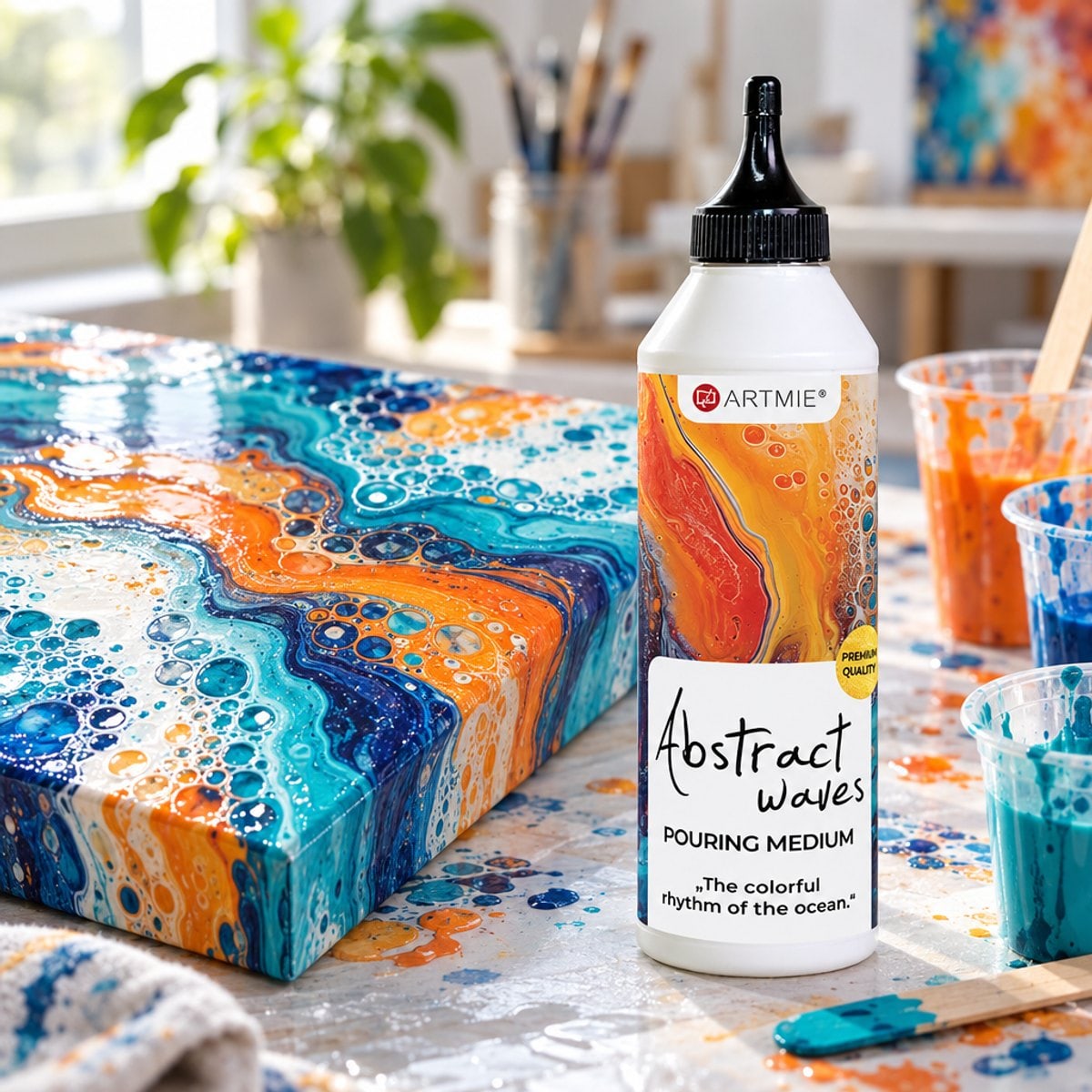 Pouring medijum ARTMIE Abstract waves 500 ml i gotova slika sa efektom ćelija