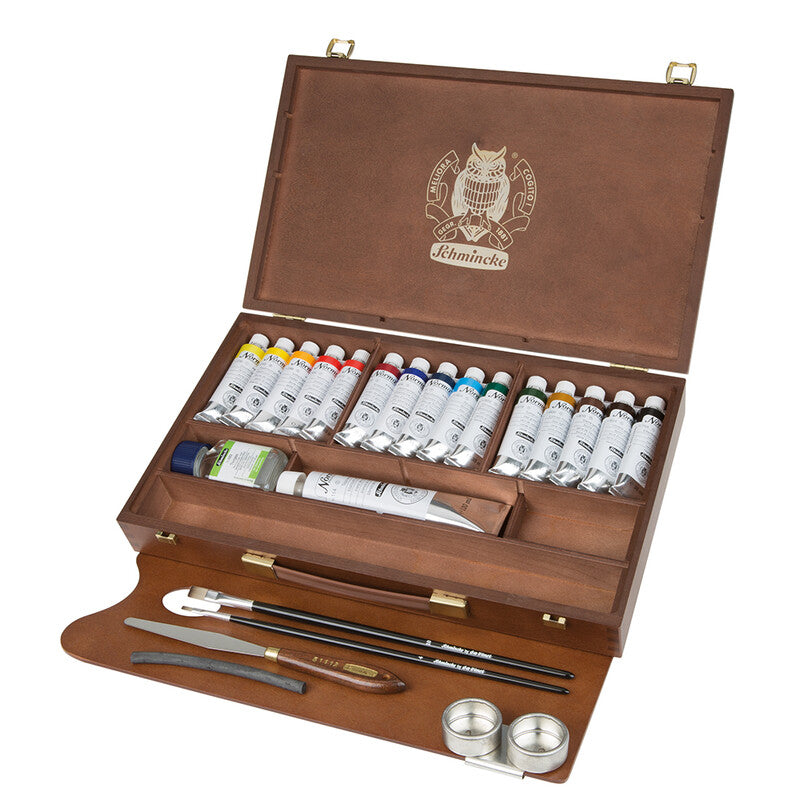 Drvena kutija Schmincke NORMA Professional, 15 x 35 ml + bela 120 ml
