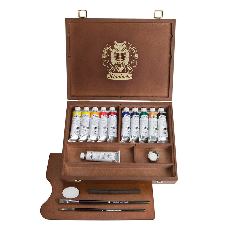 Drvena kutija sa uljanim bojama Schmincke NORMA Professional 11 x 35 ml + pribor