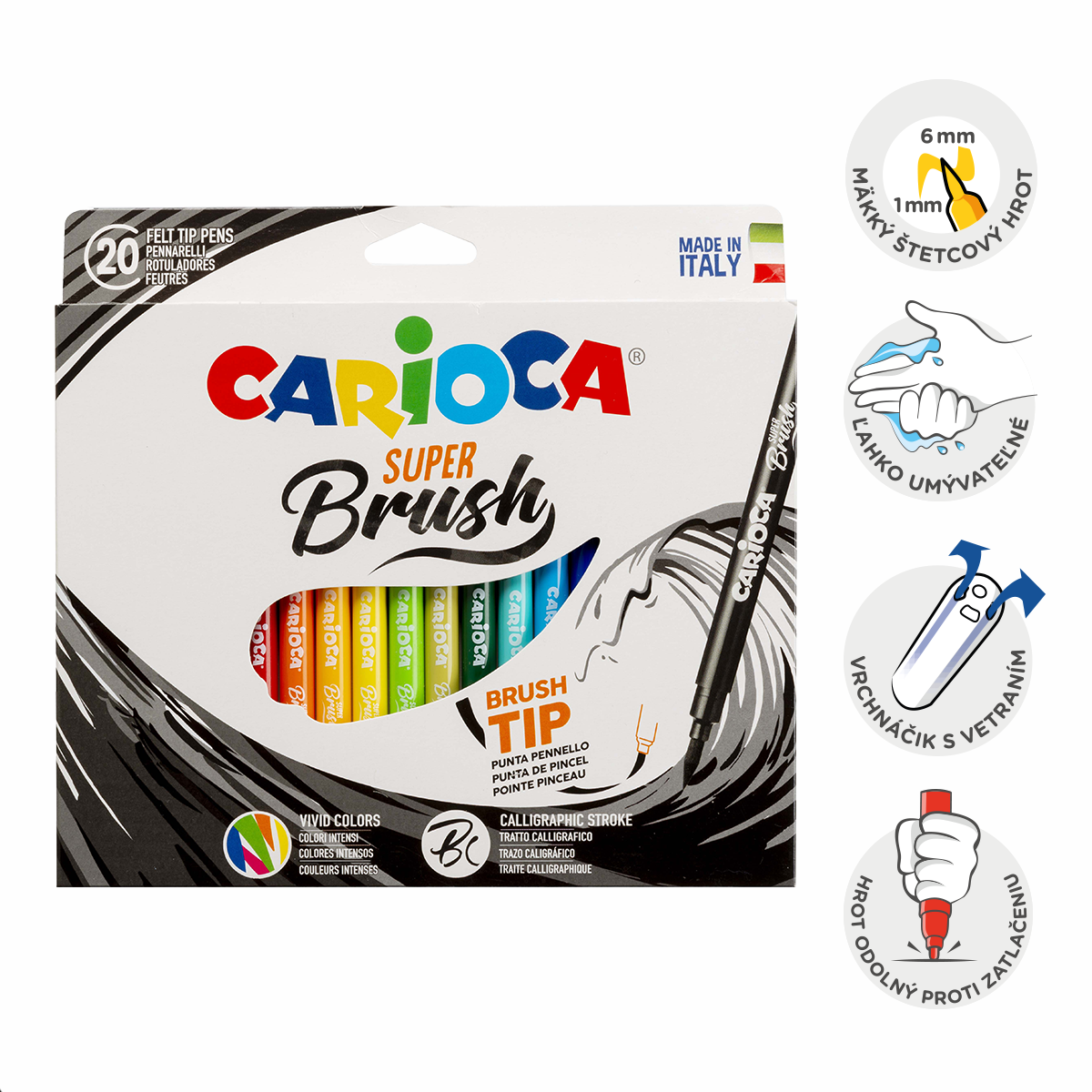 Carioca Brush flomasteri sa vrhom u obliku četkice, 20 kom, miks boja