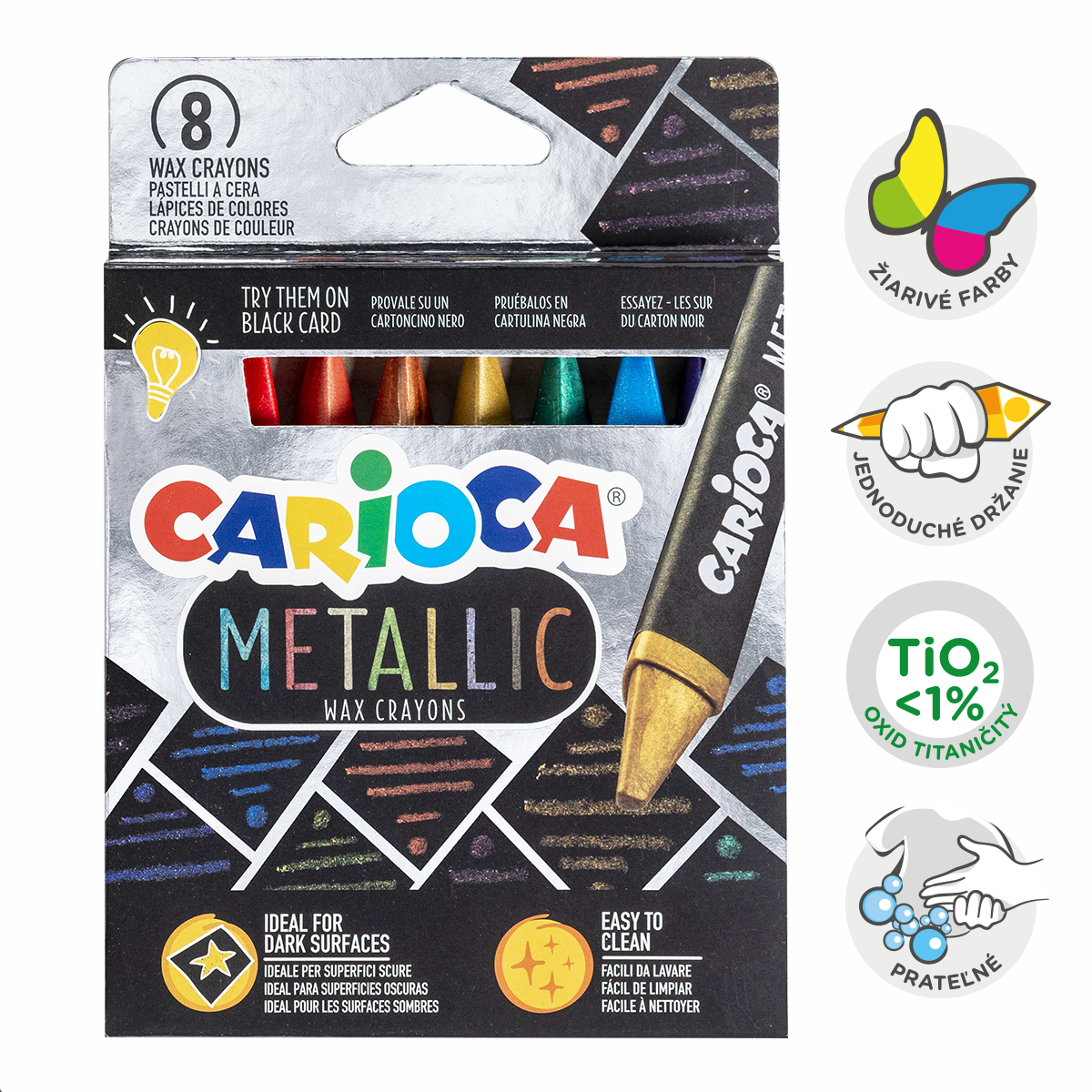 Trouglaste voštane bojice Carioca Metallic, 8 kom