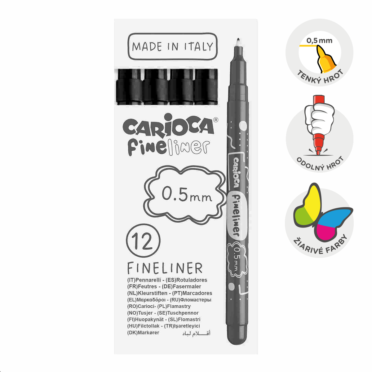 Tanki lajneri Carioca Fineliner 0,5 mm – 12 kom – crni