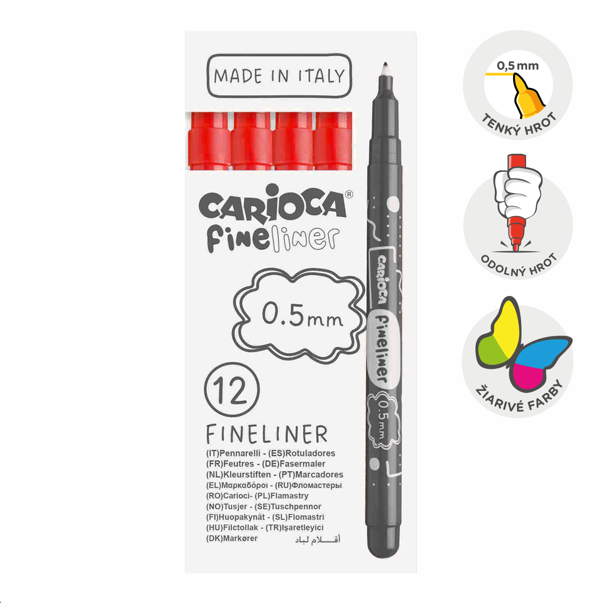Tanki lajneri Carioca Fineliner 0,5 mm – 12 kom – crveni