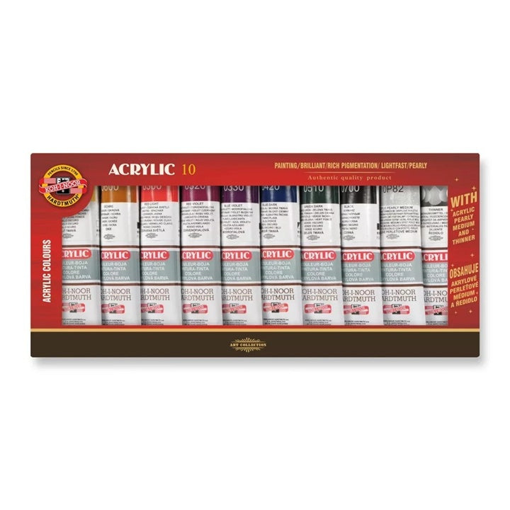 KOH-I-NOOR Acrylic 10 - Set akrilnih boja sa srednjim slojem i razređivačem