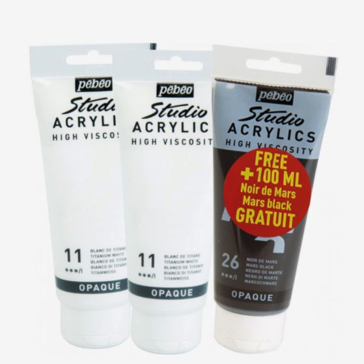 Akrilne boje Pebeo Studio Acrylic - bela i crna u setu - 3 x 100 ml