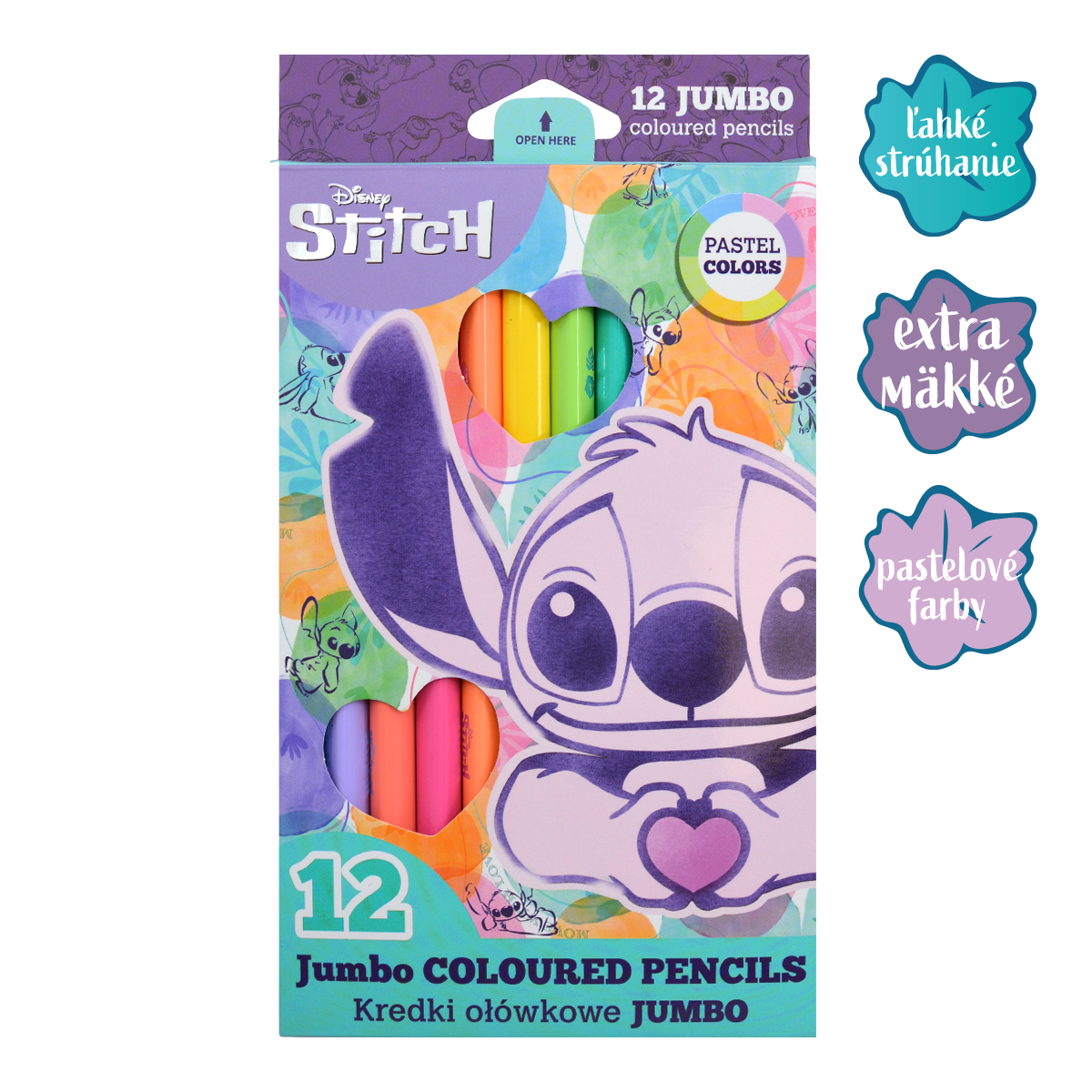 Trouglaste bojice Colorino JUMBO Stitch Pastel, 12 pastelnih boja