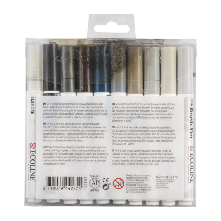 Akvarel olovke Ecoline Brush Pen Greys | Set od 10 komada