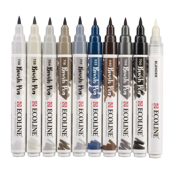 Akvarel olovke Ecoline Brush Pen Greys | Set od 10 komada