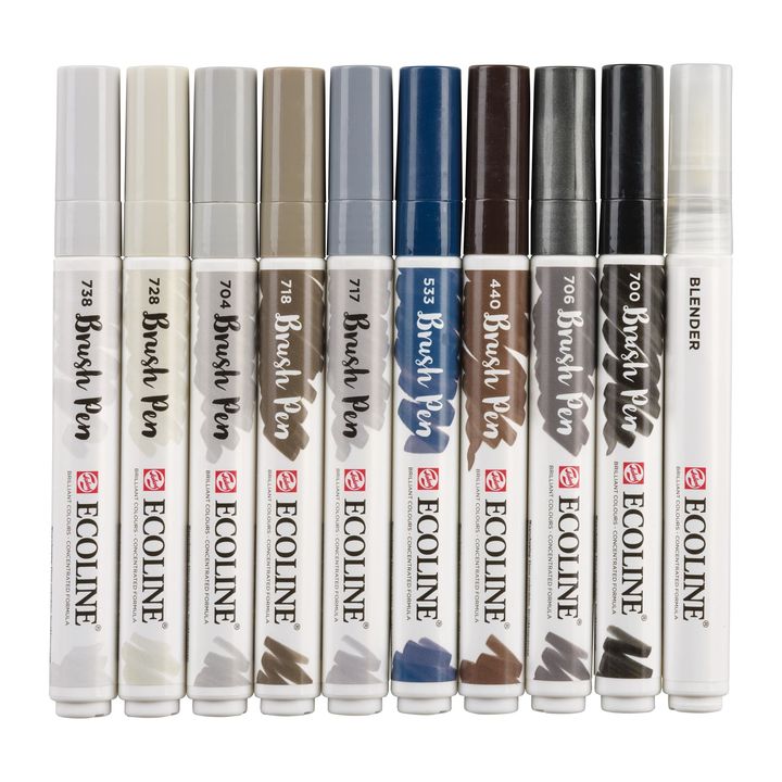 Akvarel olovke Ecoline Brush Pen Greys | Set od 10 komada