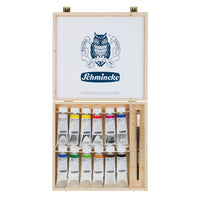 Set akrilnih boja i četkice u drvenoj kutiji Schmincke AKADEMIE 12 x 60 ml