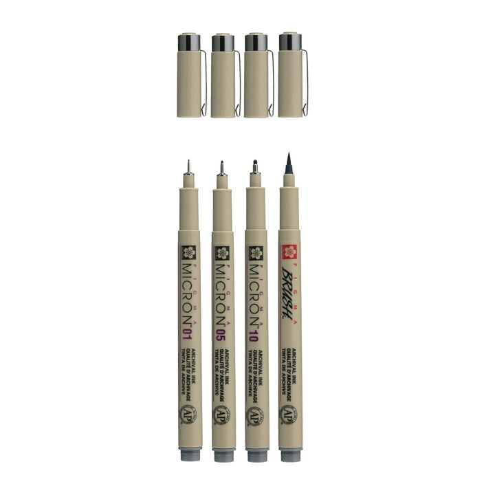 Set tehničkih olovaka Sakura Pigma Micron 3 fineliners a brush pen | tamno sive nijanse