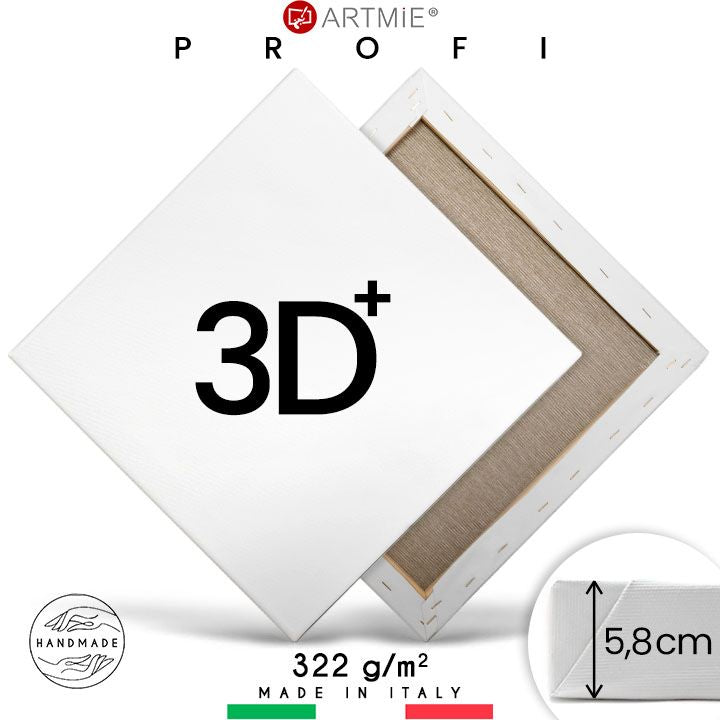 3D+ Slikarsko platno na ramu PROFI — pamuk 370 g/m² na smrekovom blind ramu dubine 5,8 cm