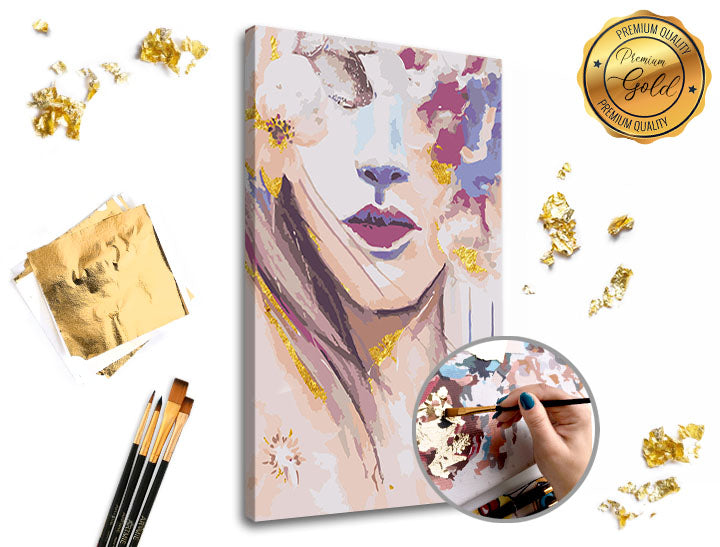 Maľovanie podľa čísel PREMIUM GOLD | Žena s kvetinami
