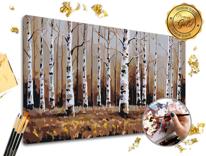 Maľovanie podľa čísel PREMIUM GOLD | Brezový les
