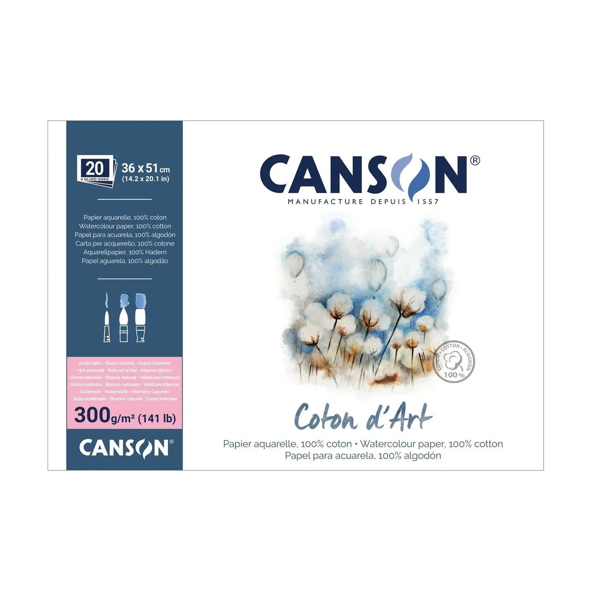 Akvarel blok CANSON Coton d'Art HP 300 g/m² 36 x 51 cm - 20 listova