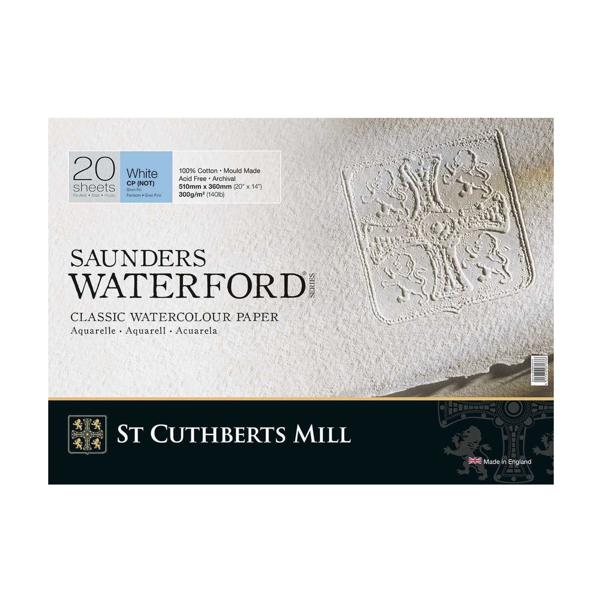 Akvarel blok CANSON St Cuthberts Saunders Waterford CP beli 300 g/m² 20 listova – 26 – 51 cm