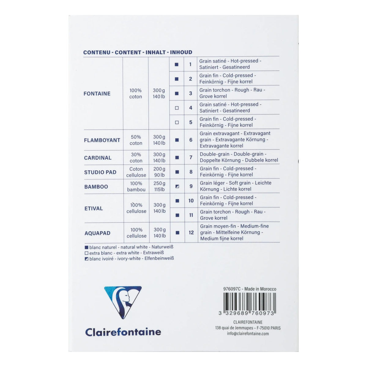Akvarel blok CLAIREFONTAINE Aqua Essentials 200 do 300 g/m² 10 – 24 cm - 12 listova