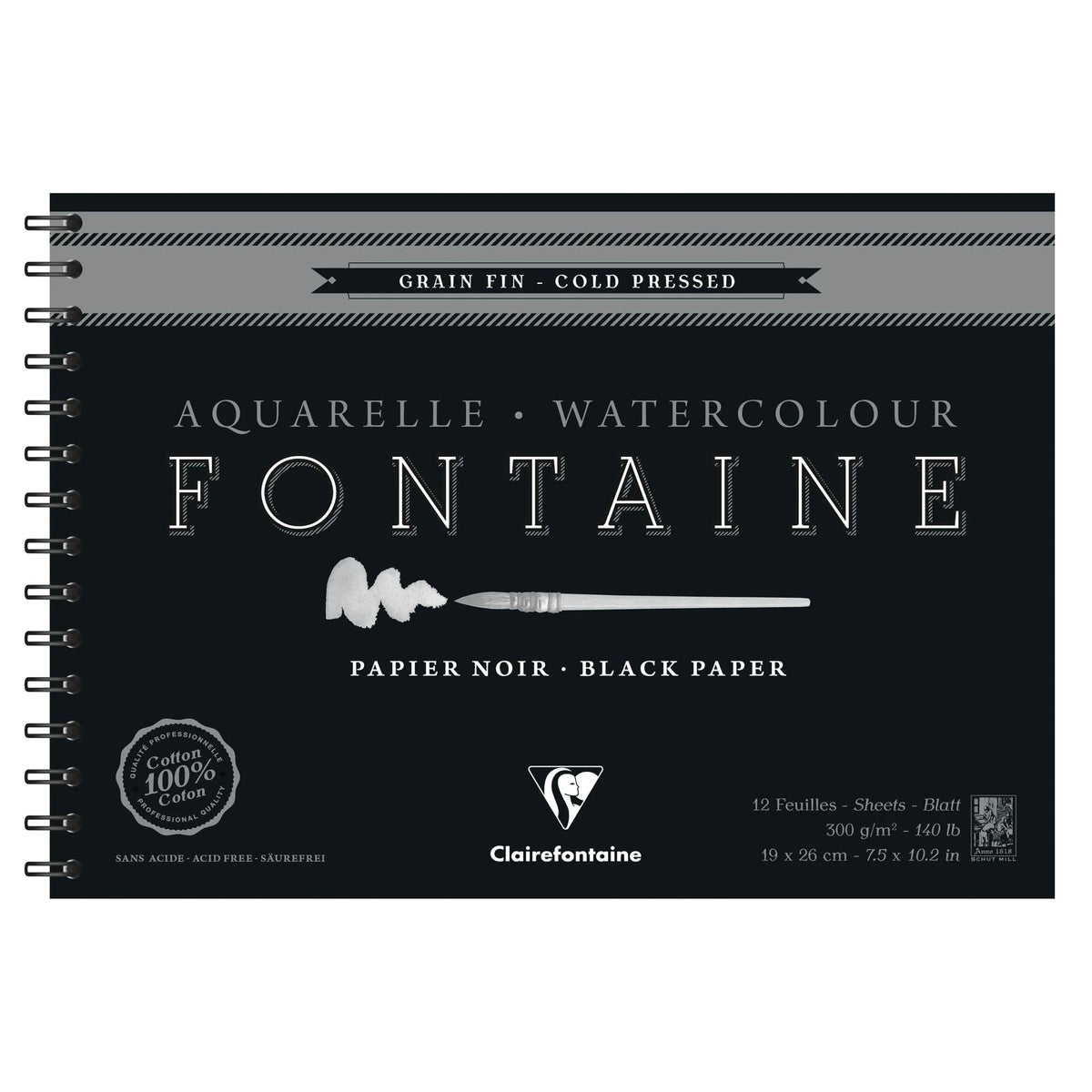 Akvarel blok CLAIREFONTAINE Fontaine CP crni 300 g/m² 19 x 26 cm - 12 listova