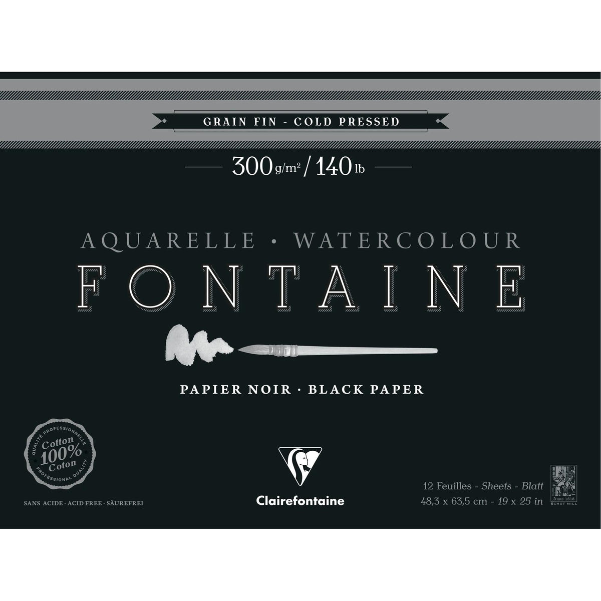Akvarel blok CLAIREFONTAINE Fontaine CP crni 300 g/m2 48,3 x 63,5 cm - 12 listova