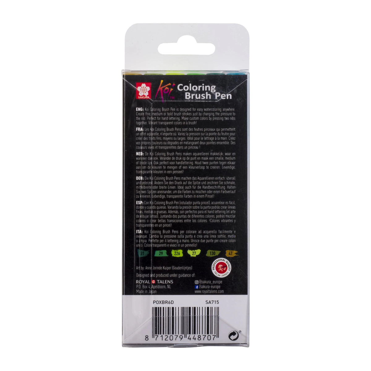 Akvarel flomasteri sa vrhom u obliku četkice SAKURA Koi Botanical / set od 6 kom
