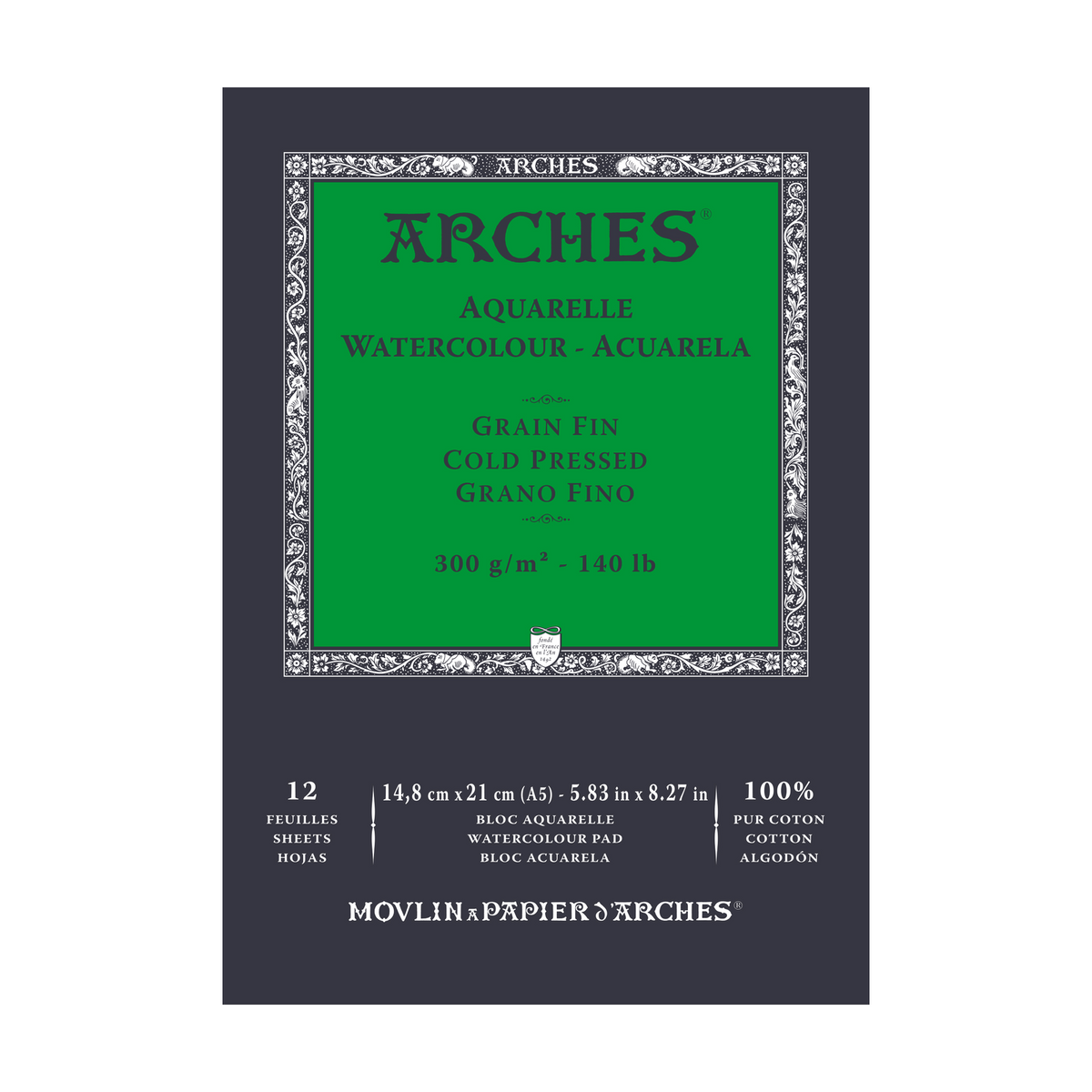 ARCHES akvarel blok finozrni hladno presovan prirodno bela 300 g/m² - 12 listova (veličine A5 – A3)