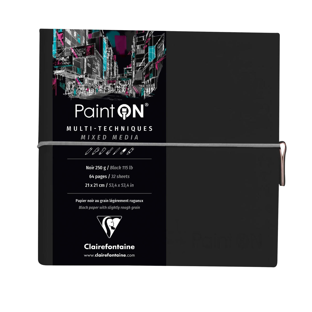 Blok papira CLAIREFONTAINE Paint'On 250 g/m² 19 x 19 cm - 32 listova – Crna