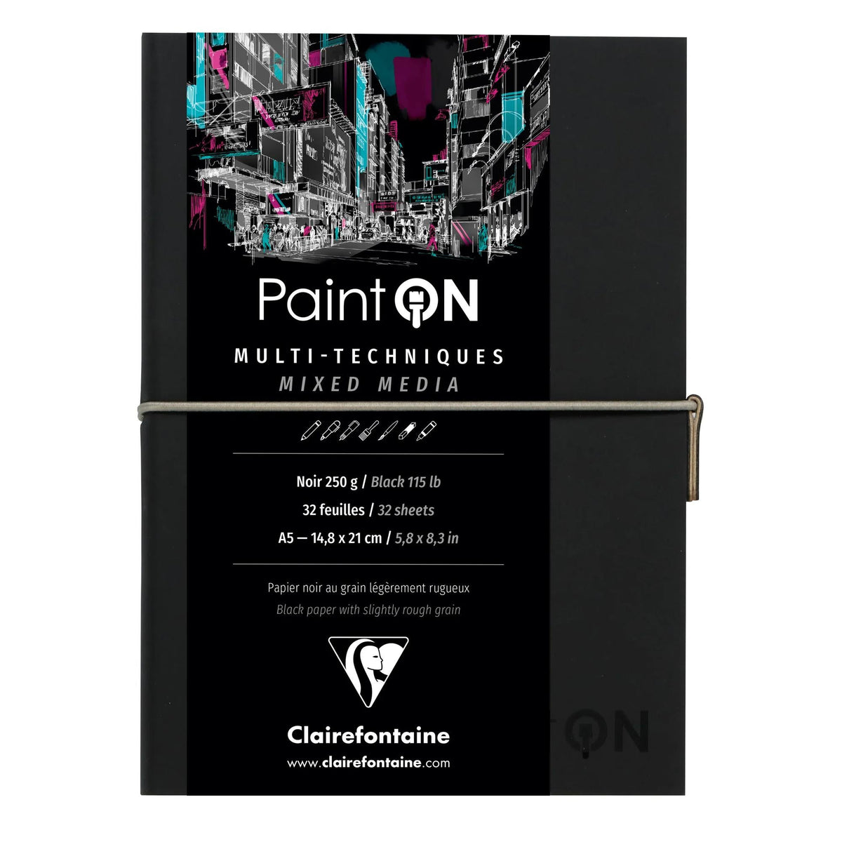 Blok papira CLAIREFONTAINE Paint'On crni 250 g/m² - 32 lista (A5 – 14 x 14 cm)