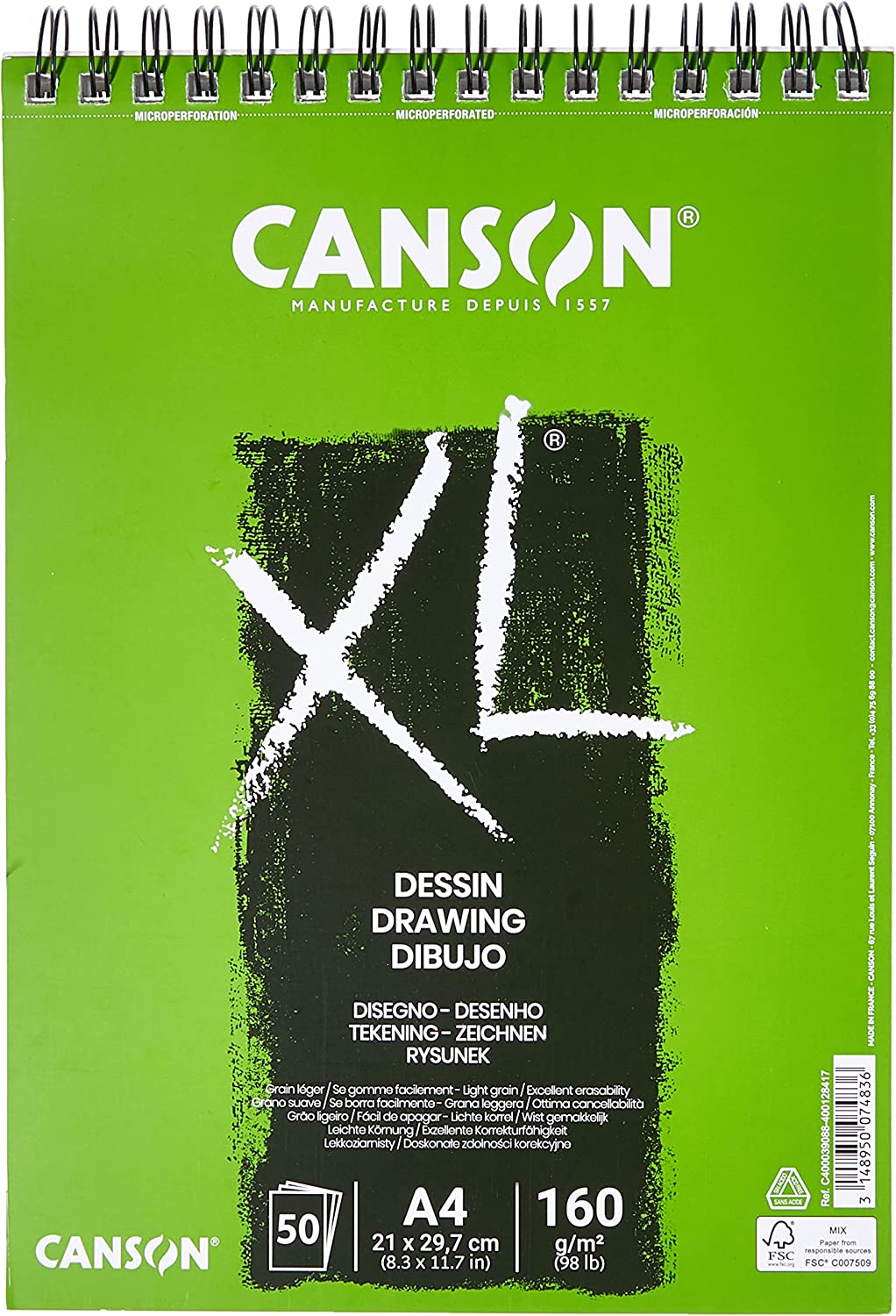 Blok za crtanje Canson XL Dessin A4 160 g/m² 50 listova spiralni povez