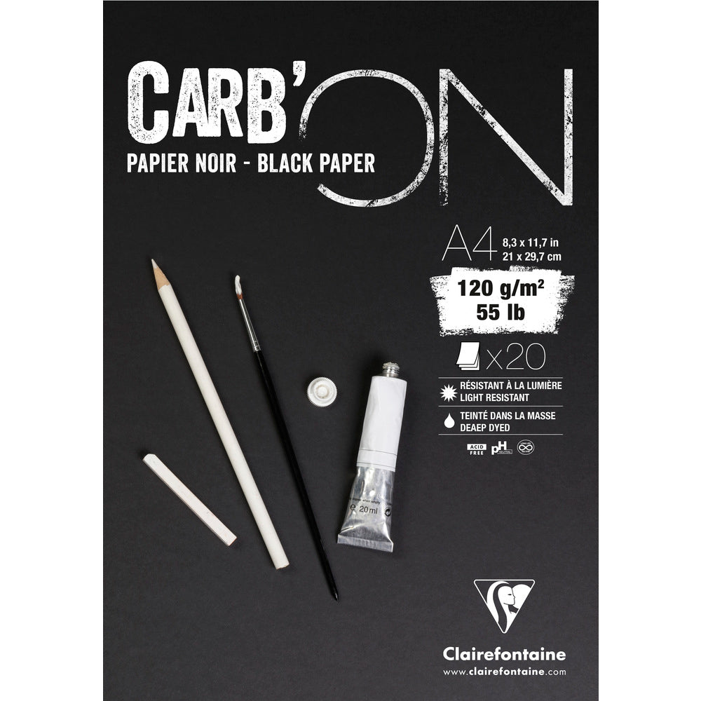 Blok za crtanje sa crnim papirom CLAIREFONTAINE Carb'On 120 g/m² – 20 listova