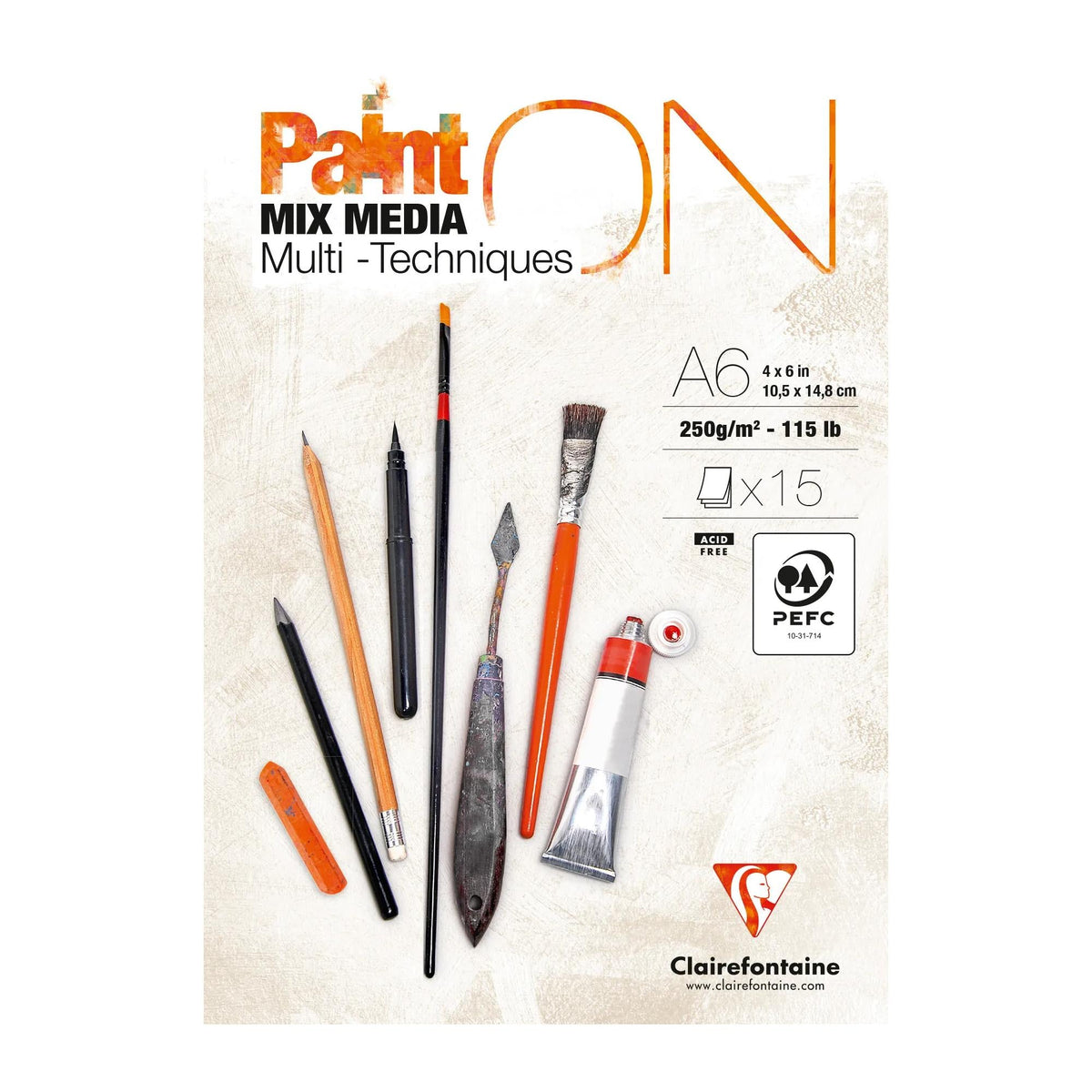 Blok za miks medije CLAIREFONTAINE Paint'On 250 g/m² A6 - 15 listova