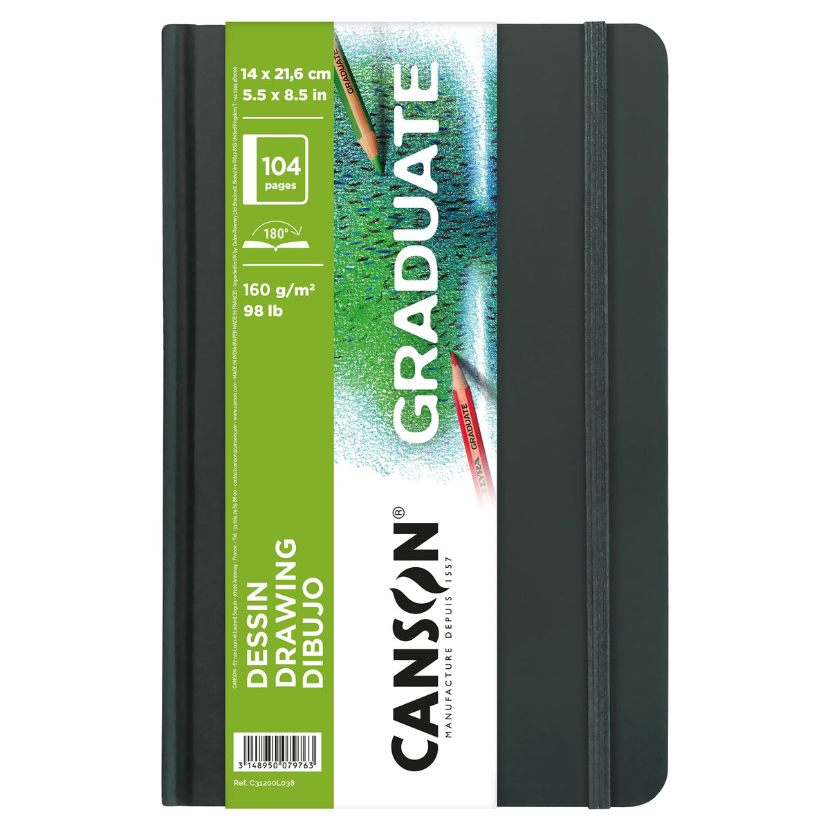 Blok za skiciranje Canson Graduate Art Book Drawing 160 g/m², 104 lista, 14 x 21,6 cm, tvrd povez