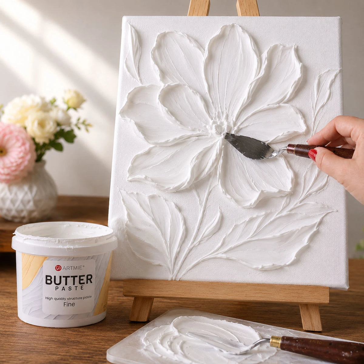 Cvetna 3D reljefna slika izrađena ARTMIE Butter Fine pastom za teksturu
