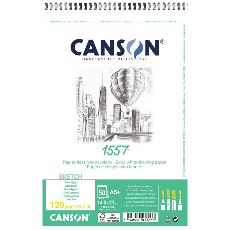 CANSON 1557 blok za skiciranje 120 g/m² A5 30 listova spiralni povez