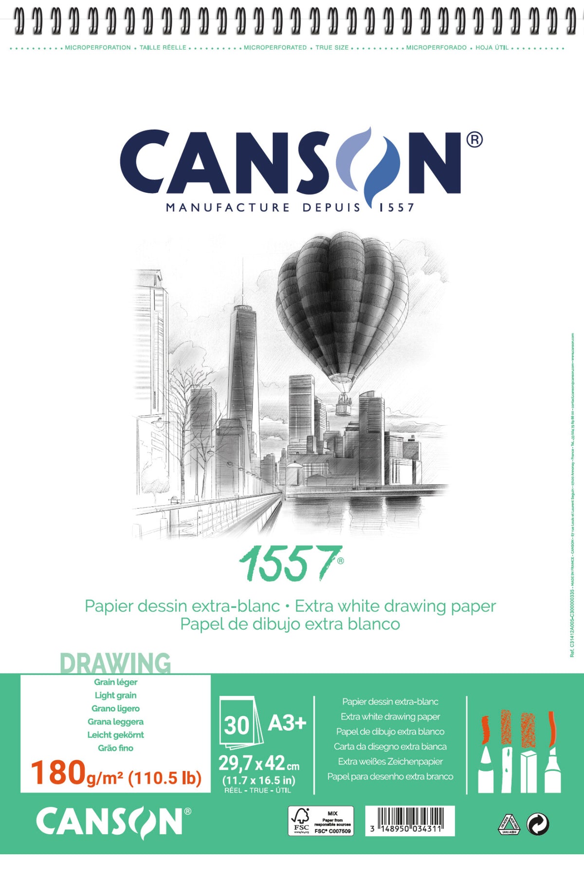 CANSON 1557 blok za skiciranje 180 g/m² A3 30 listova sitnozrnast