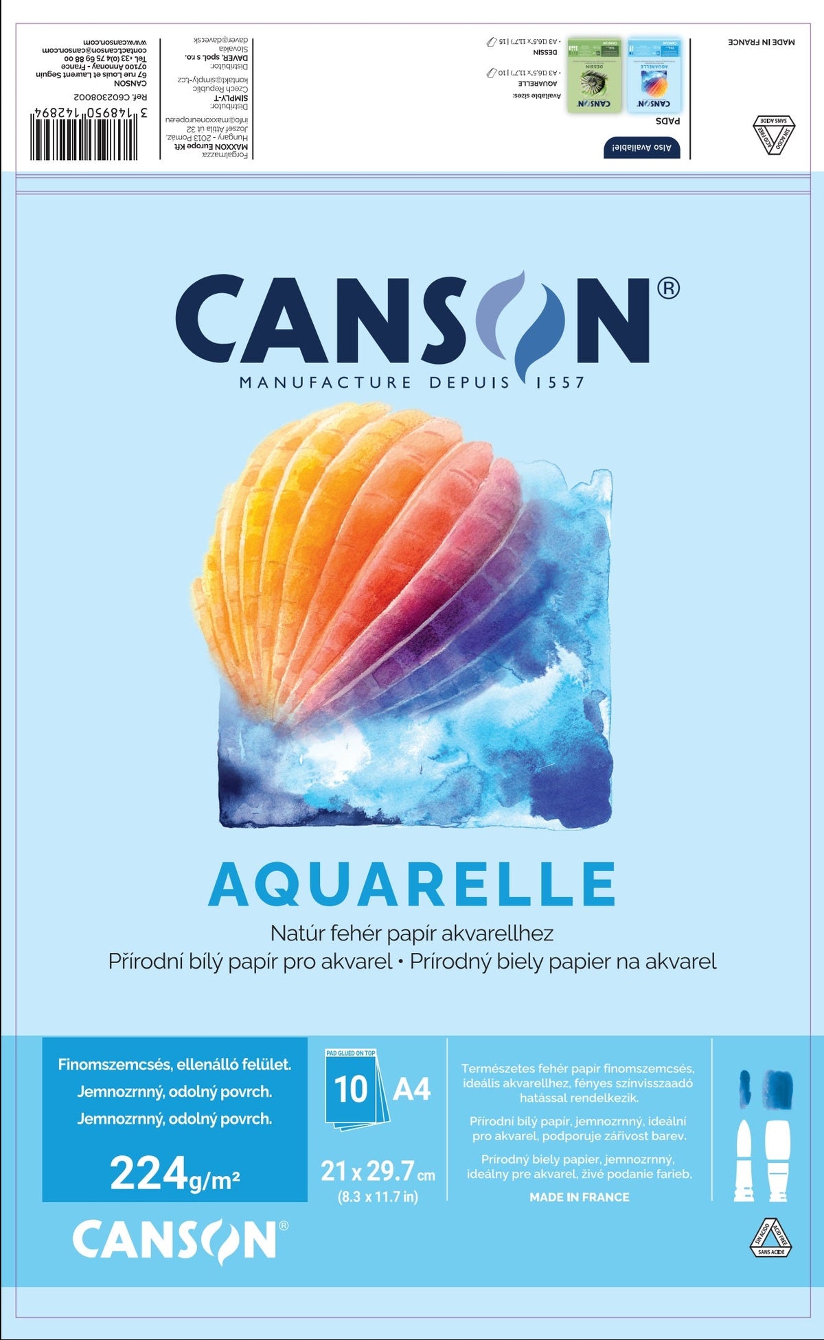 Canson akvarel blok CP 224 g/m² 10 listova A4 lepljen