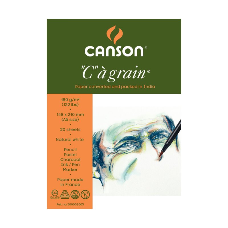 Canson C a grain blok za skiciranje 180 g/m² 30 listova A5 finozrnast lepljen