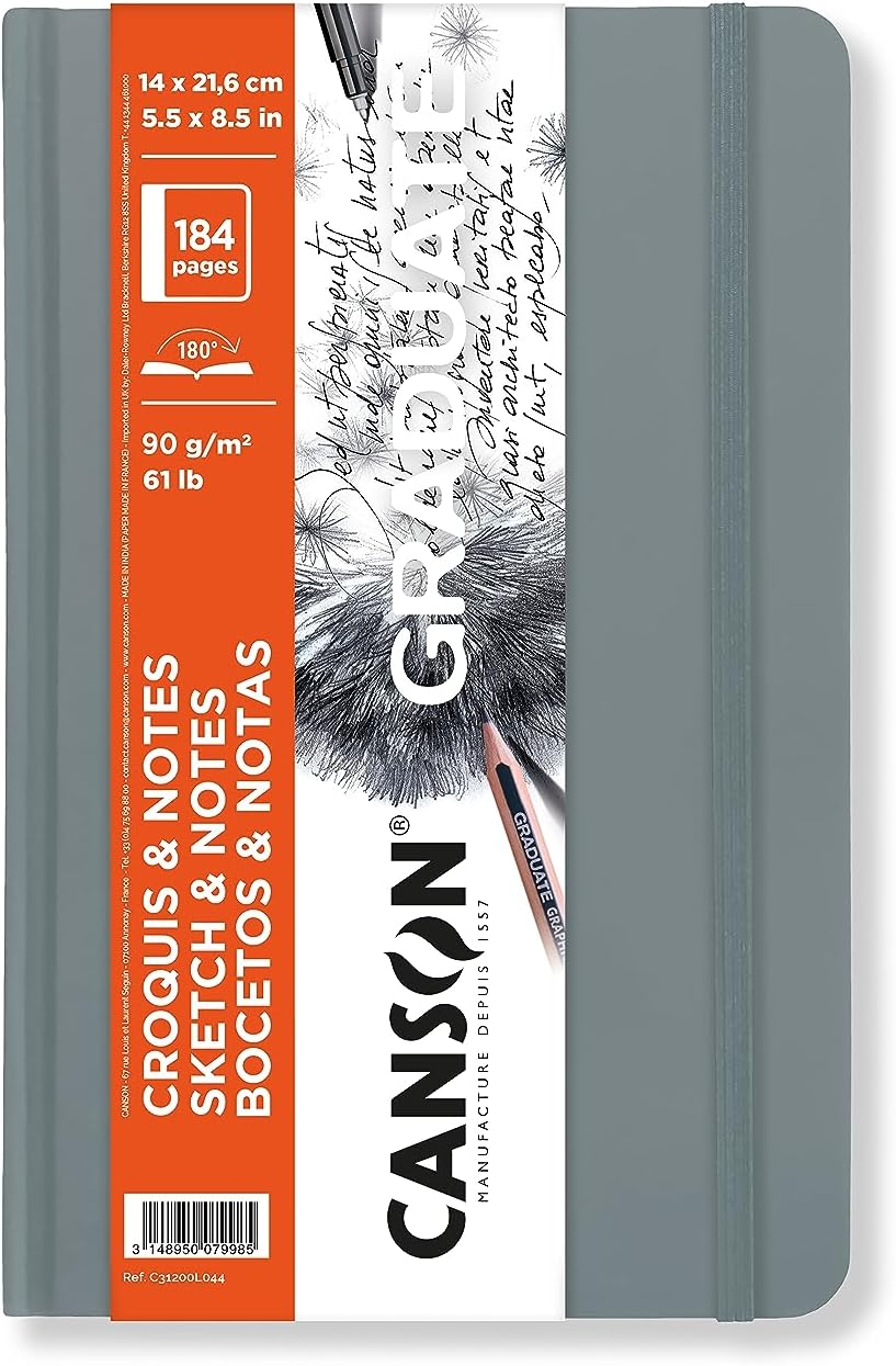 Canson Graduate Art Book blok za skiciranje u tvrdom povezu 90 g/m² 184 lista 14 x 21,6 cm Light Grey
