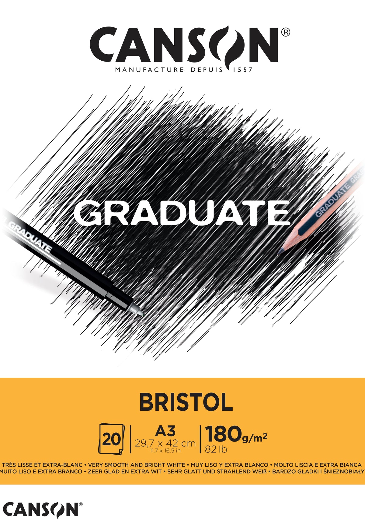 CANSON Graduate Bristol blok za crtanje 180 g/m² - 20 listova, A3, lepljen