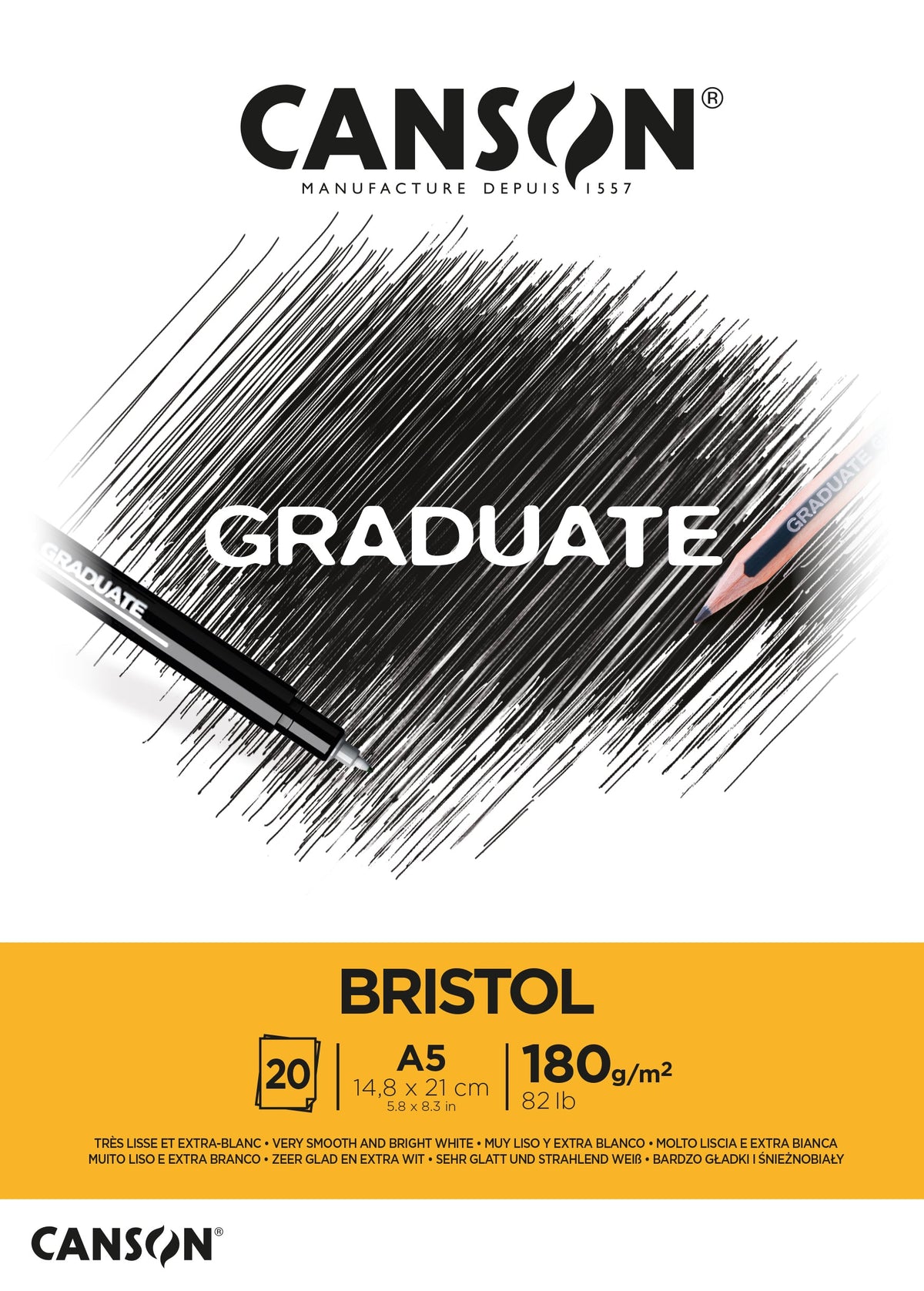 Canson Graduate Bristol blok za crtanje 180 g/m² - 20 listova, A5 lepljen