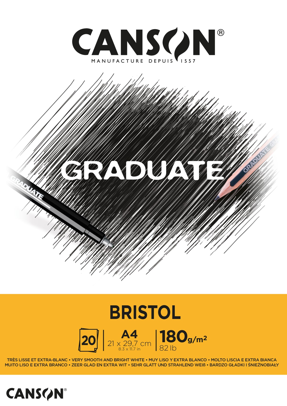 Blok za crtanje CANSON Graduate Bristol 180 g/m² A4 - 20 listova, lepljen