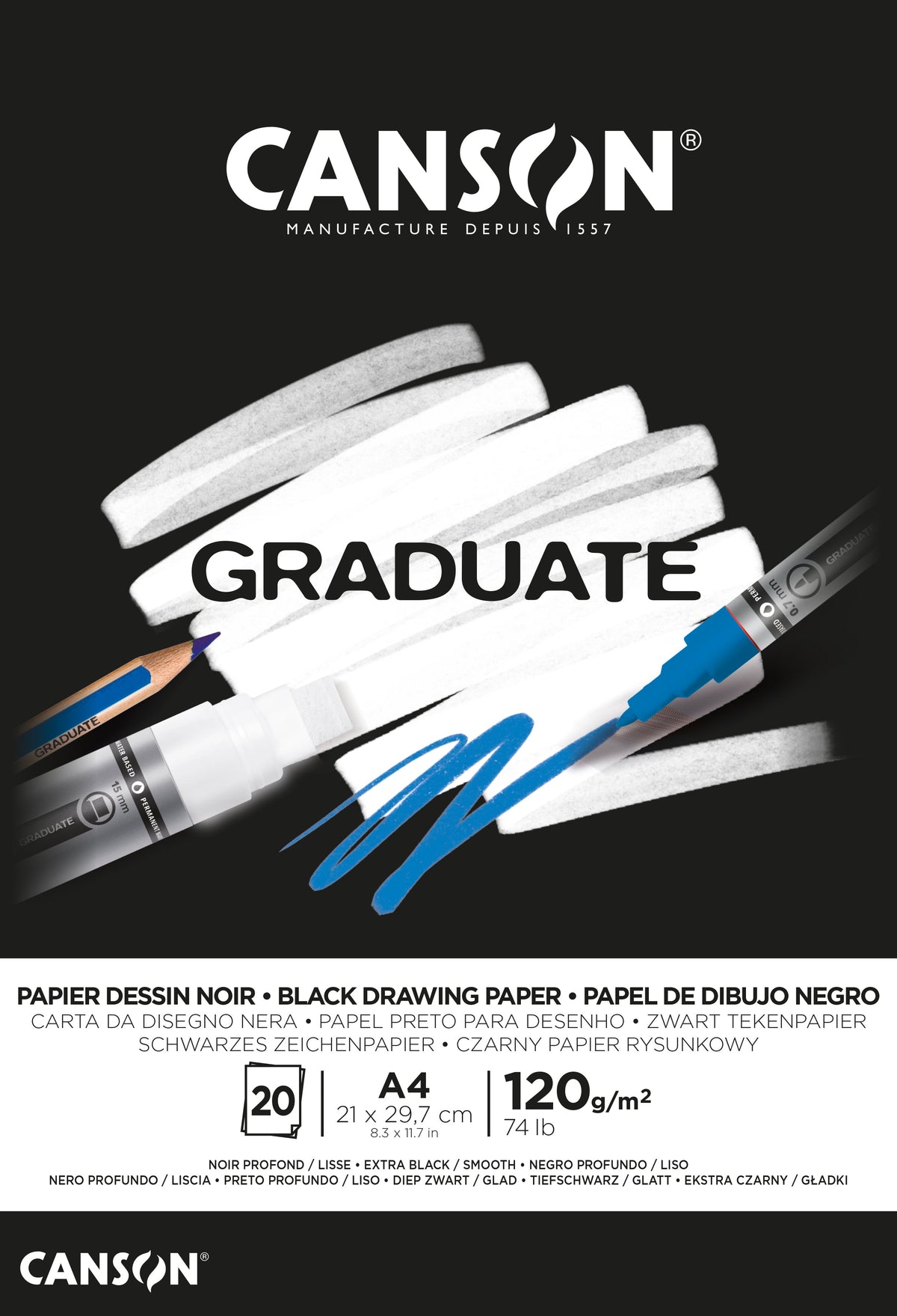 Canson Graduate crni blok za skiciranje 120 g/m² A4 lepljen - 20 listova