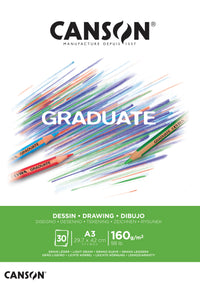 Blok za crtanje Canson Graduate Drawing White 160 g/m² - 30 listova, A3, lepljen