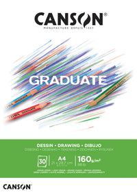 Blok za crtanje Canson Graduate White 160 g/m² A4 lepljen - 30 listova