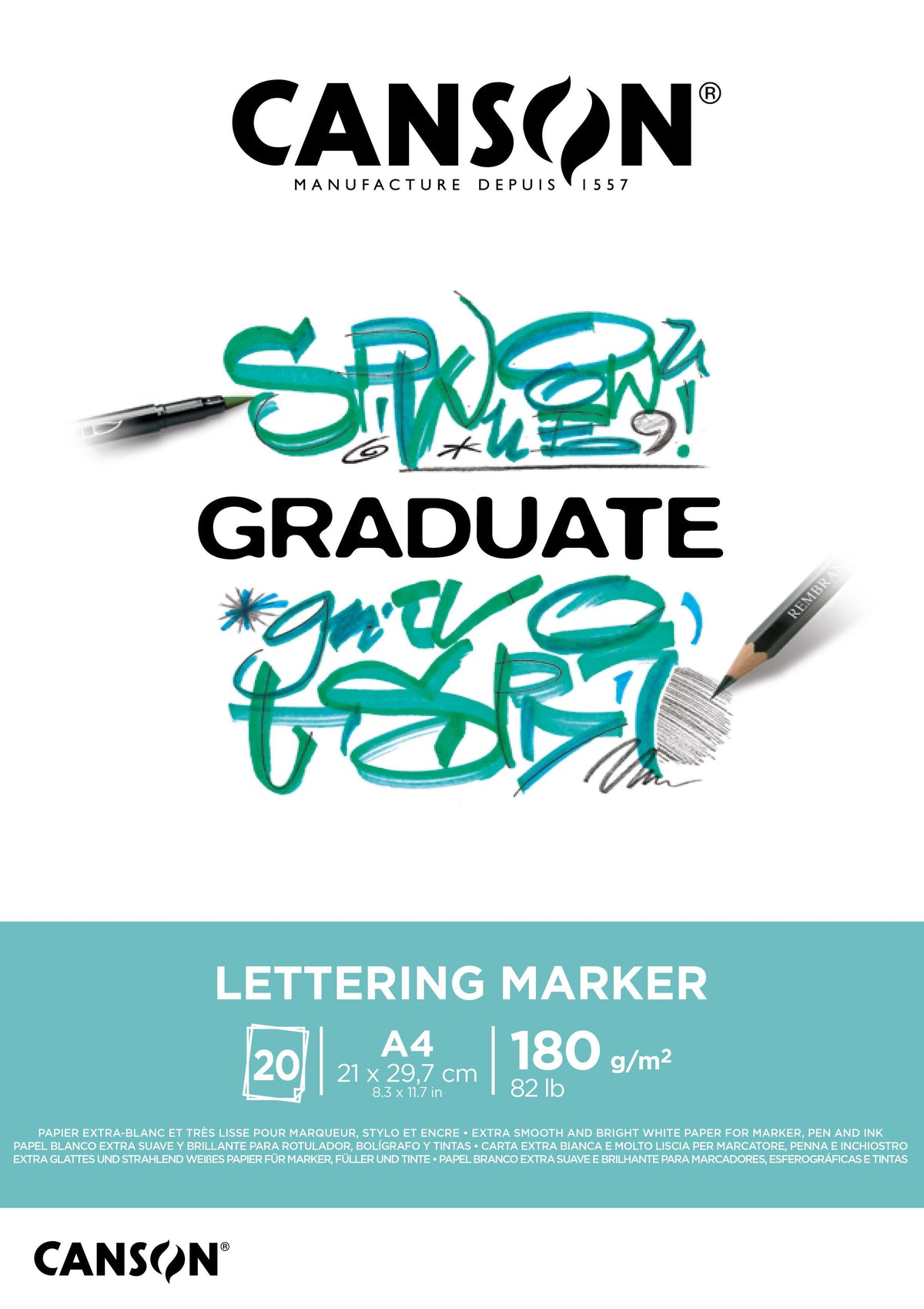 Blok za lettering i markere CANSON Graduate Lettering Marker 180 g/m² - A4, 20 listova