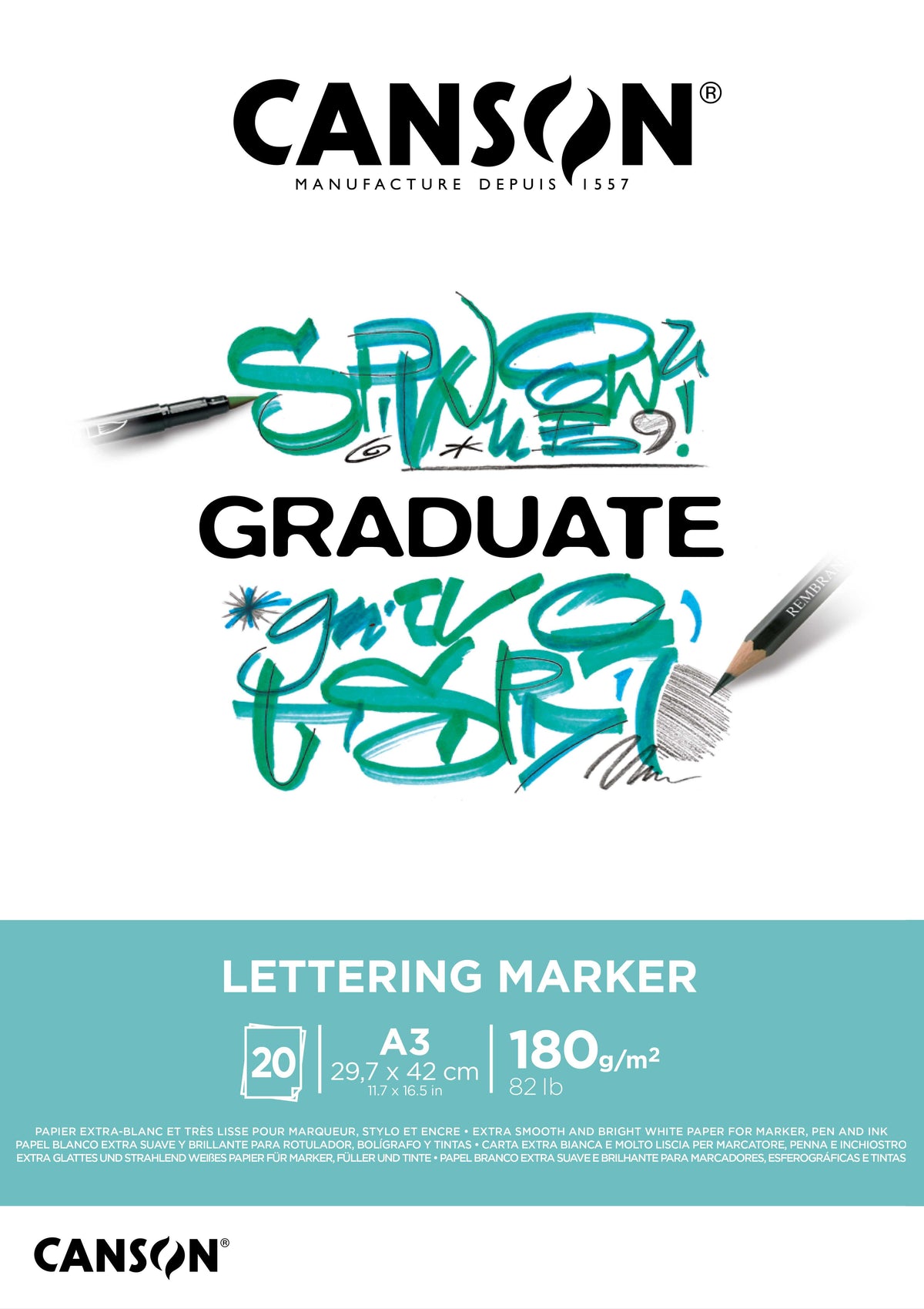 Canson Graduate Lettering Marker blok 180 g/m² - 20 listova, A3 lepljen