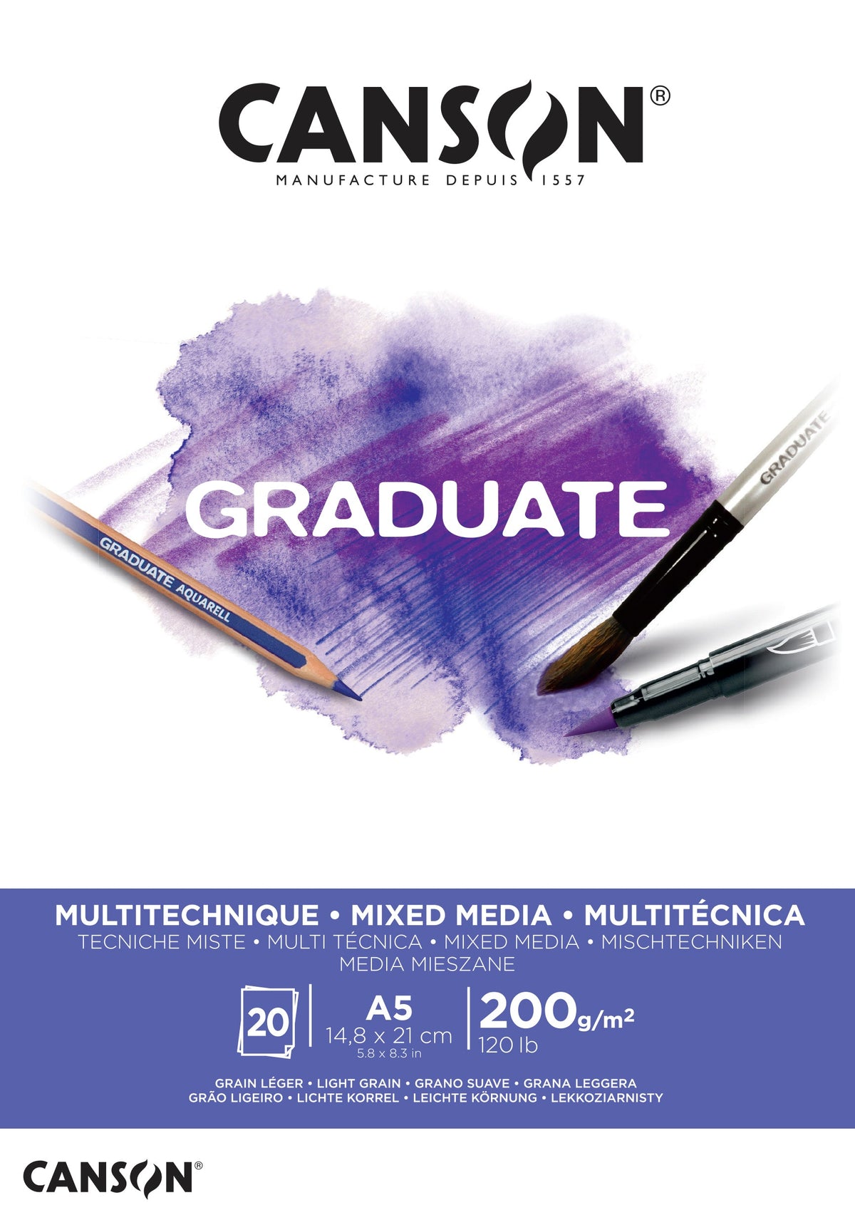 Canson Graduate Mix Media blok beli 200 g/m² - 20 listova, A5 lepljen