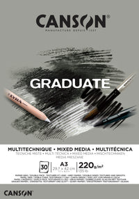 CANSON Graduate Mix Media sivi blok 220 g A3, 30 listova, lepljen