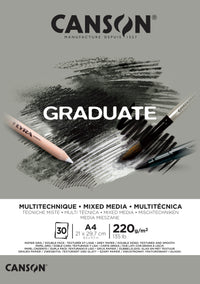 Canson Graduate Mix Media blok Grey 220 g/m² - 30 listova, A4, lepljen