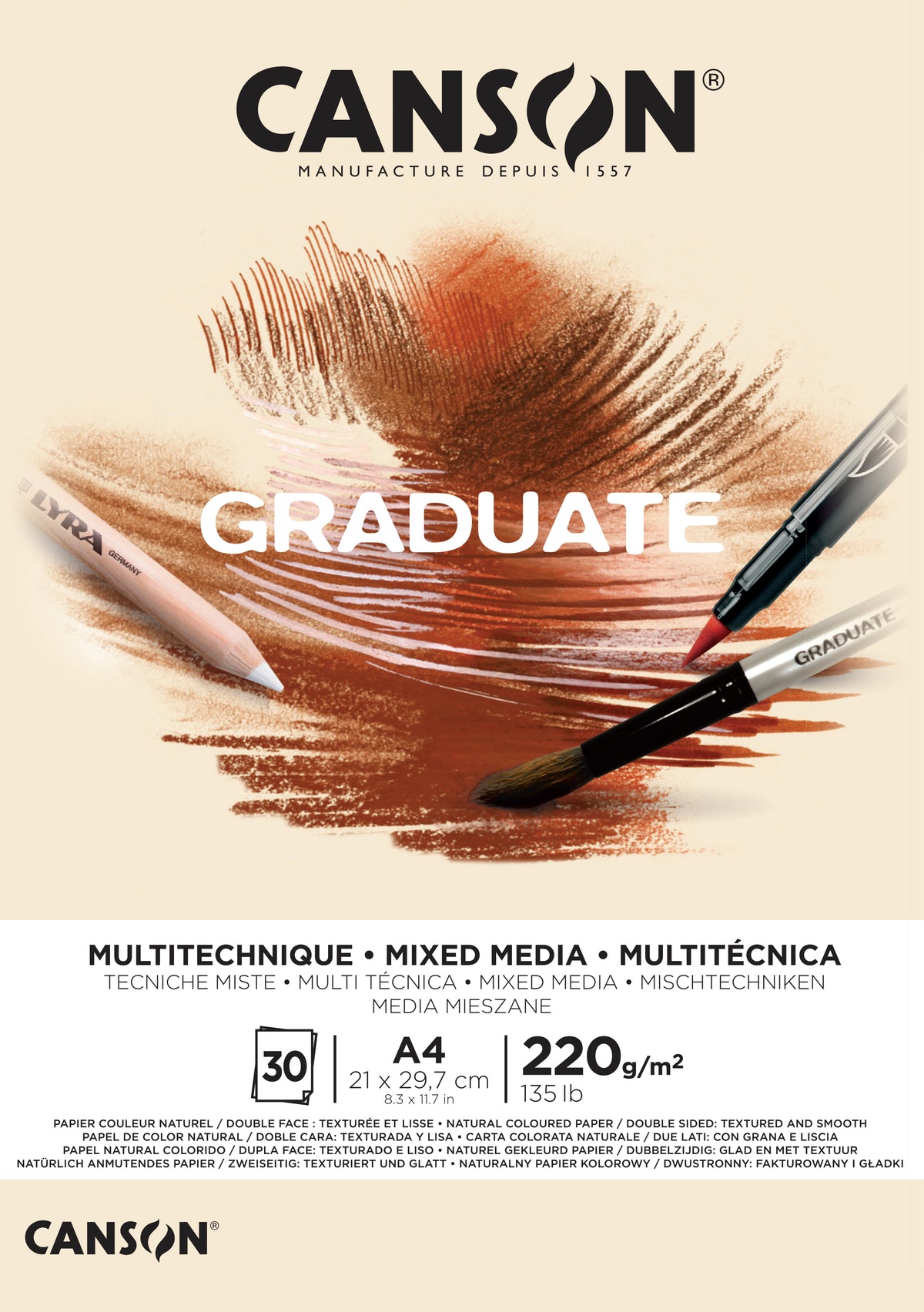 Canson Graduate Mix Media blok Natural 220 g 30 listova A4 lepljen
