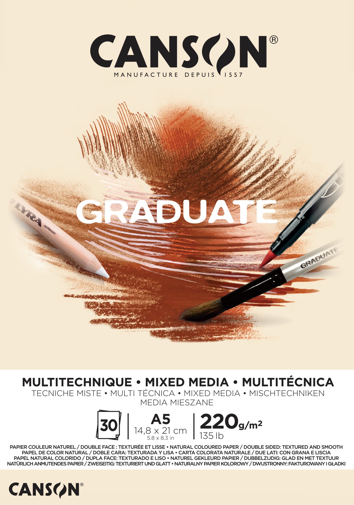 Canson Graduate Mix Media blok Natural 220 g 30 listova A5 lepljen